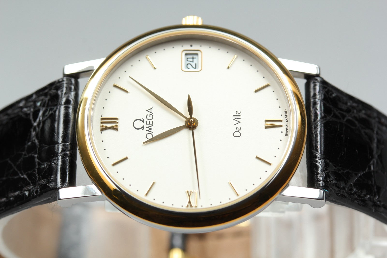 New Batt　OMEGA De Ville Cal.1532 Quartz Gold Date Men's Watch 32mm JP Exc+5*Box