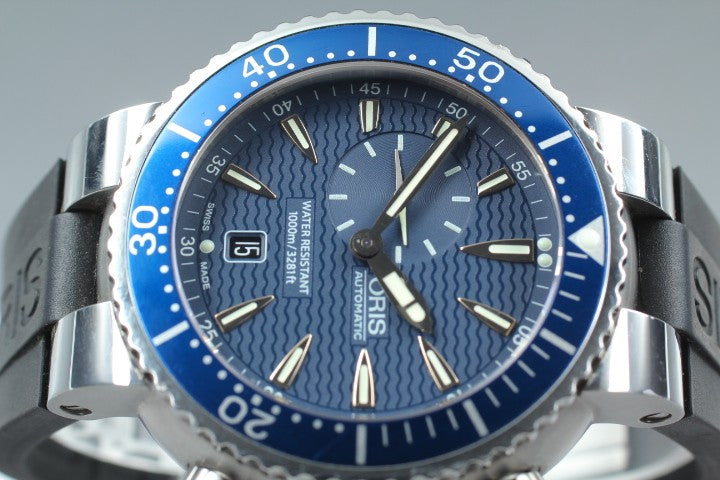ORIS TT1 7609 Small Seconds Blue Dial Automatic Date Men's Watch 47mm JAPAN