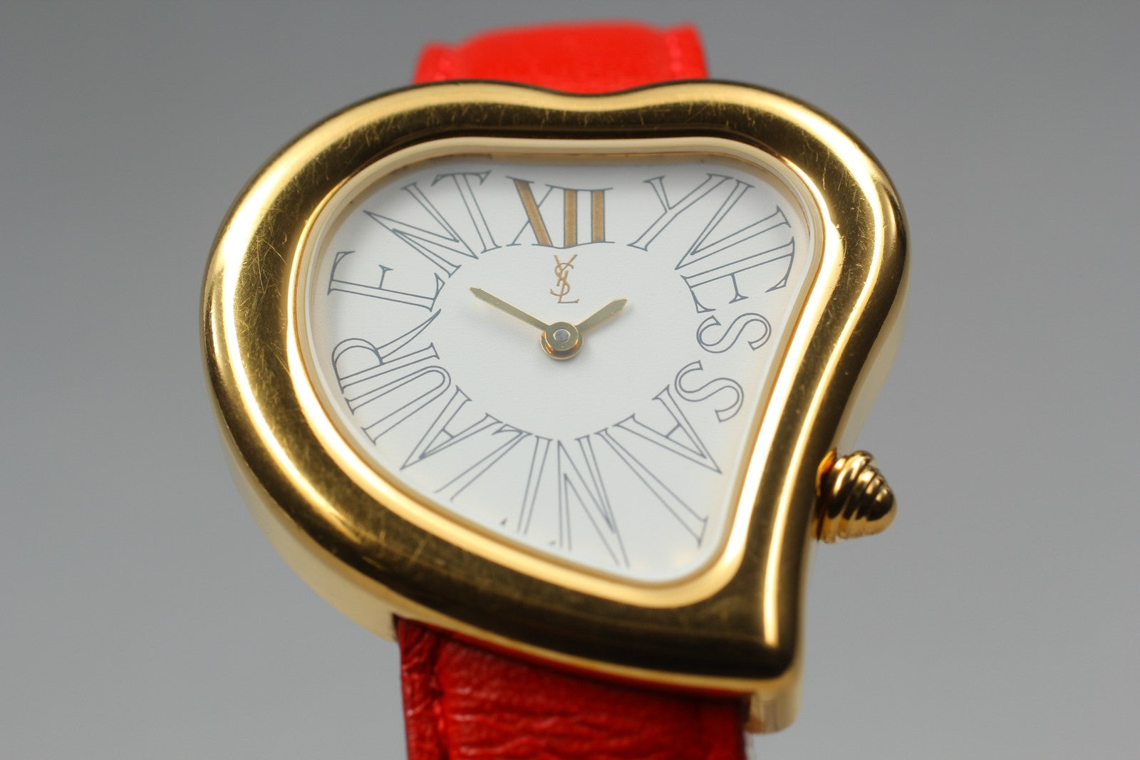 [Exc+5] Yves Saint Laurent Heart Gold Red 30mm Women's Watch Quartz JAPAN