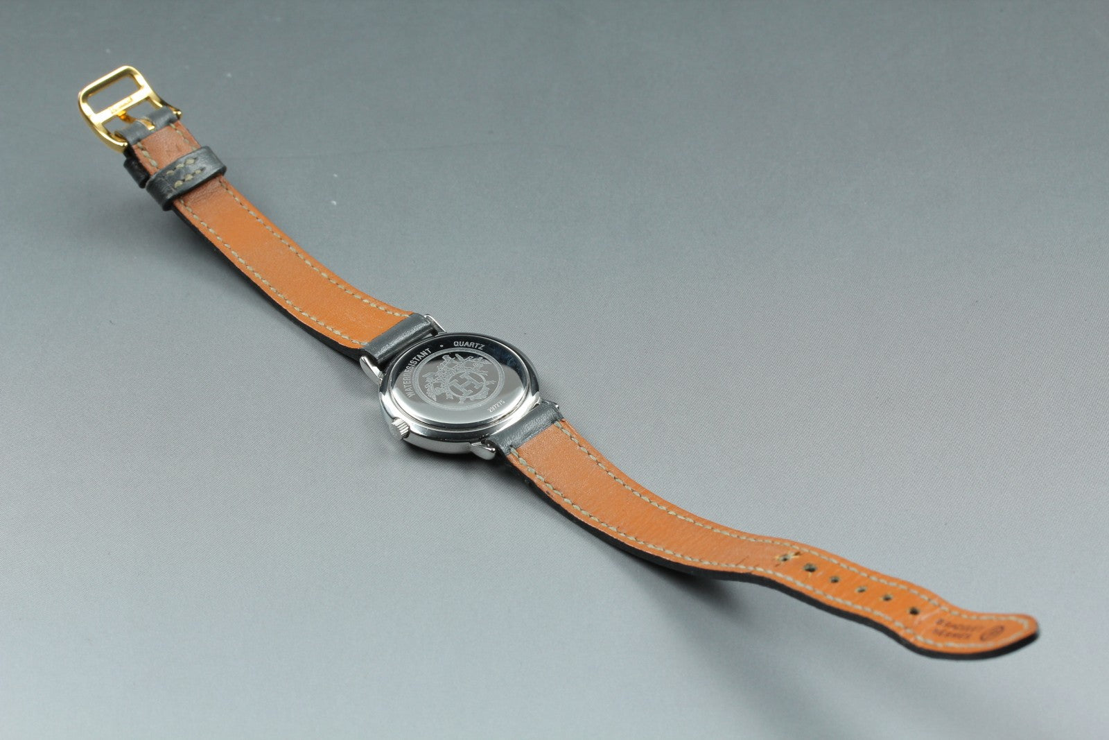Vintage HERMES Meteor White Dial Gray "P" 24mm Woman's Watch Quartz  [w /Box]