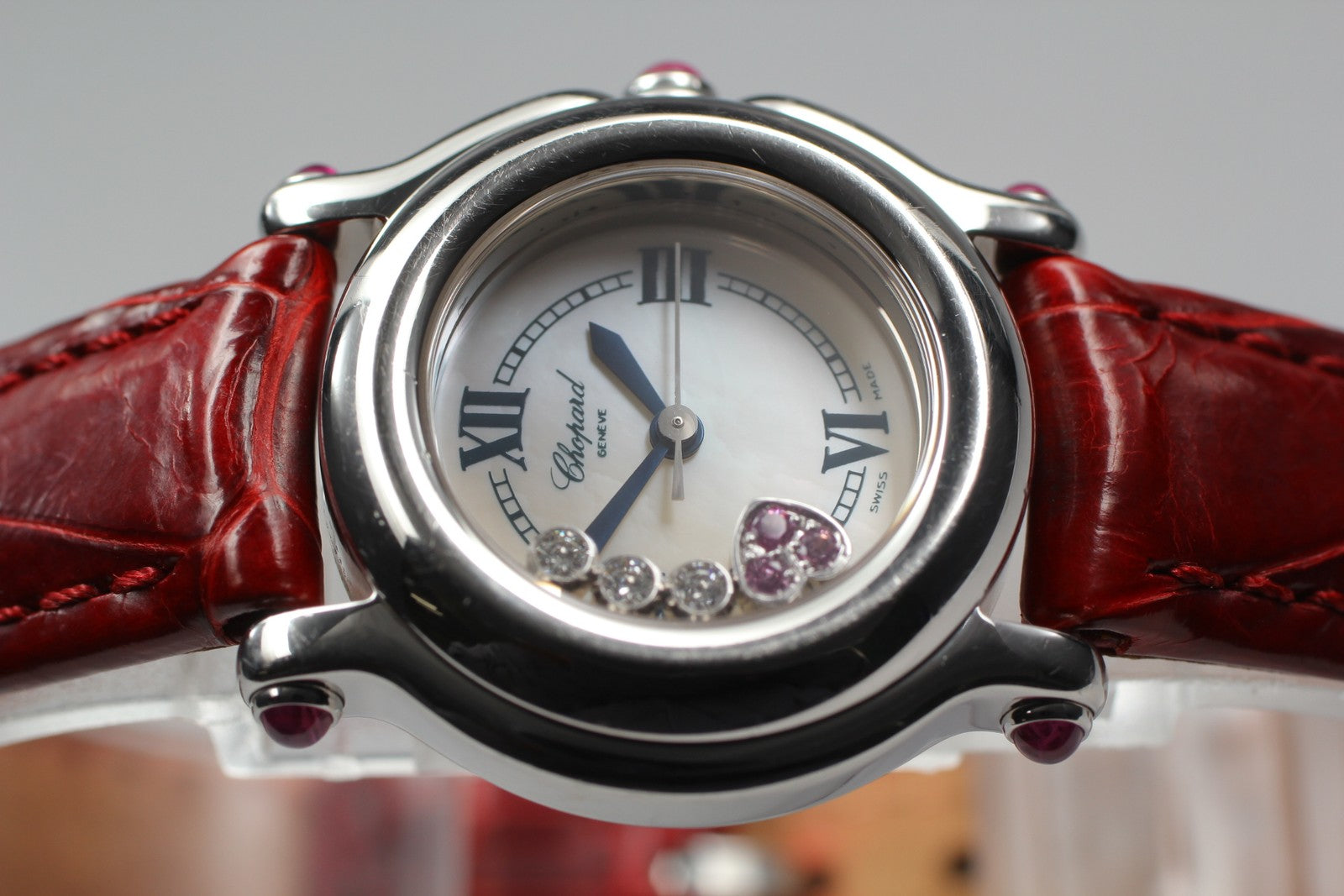 EXC+5 Chopard Happy Sports 27/8245-42 Heart Diamond Red Silver Qz Women’s Watch