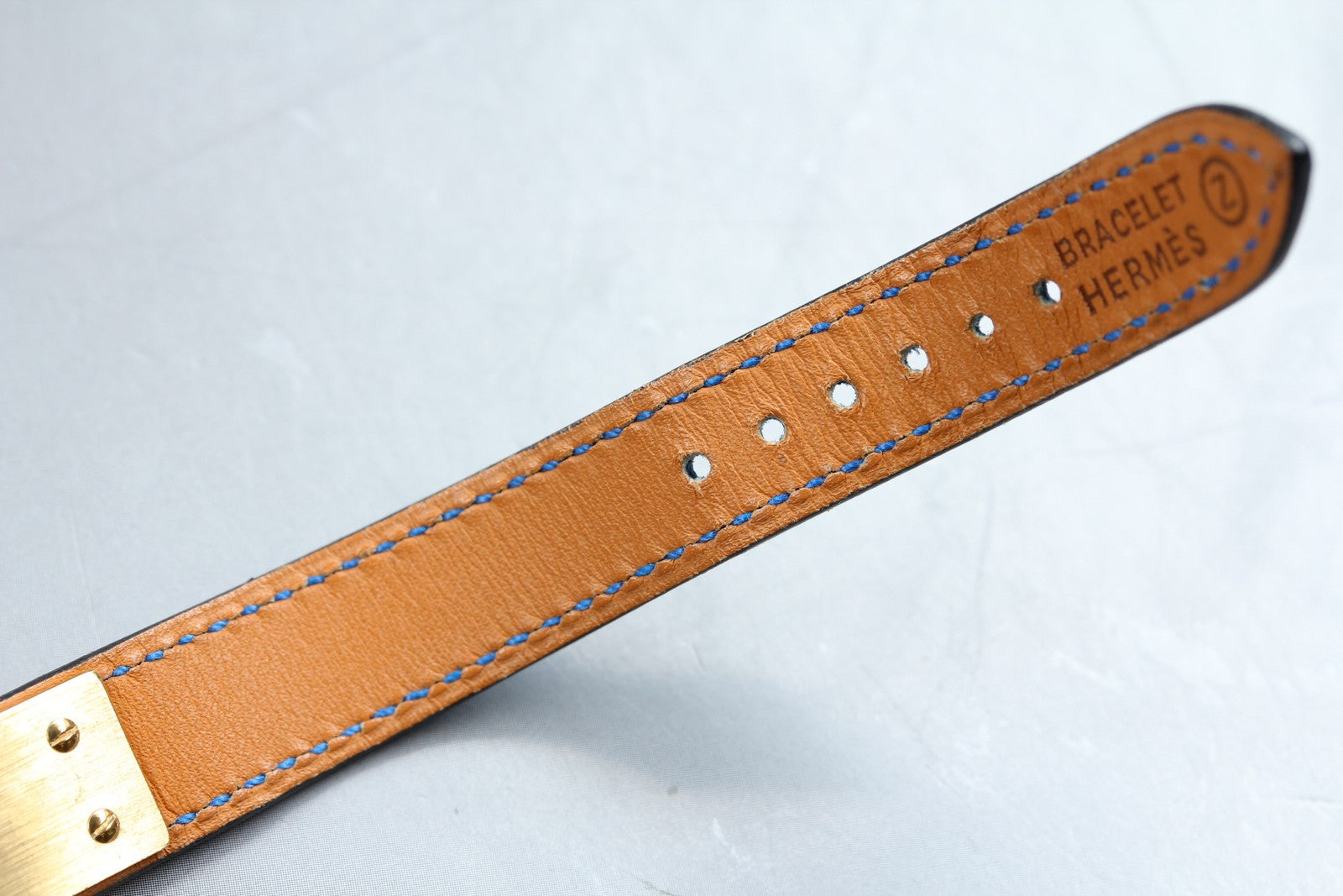 Vintage HERMES Kelly Watch Gold Blue "Z" Woman's Quartz Watch JAPAN [Box]