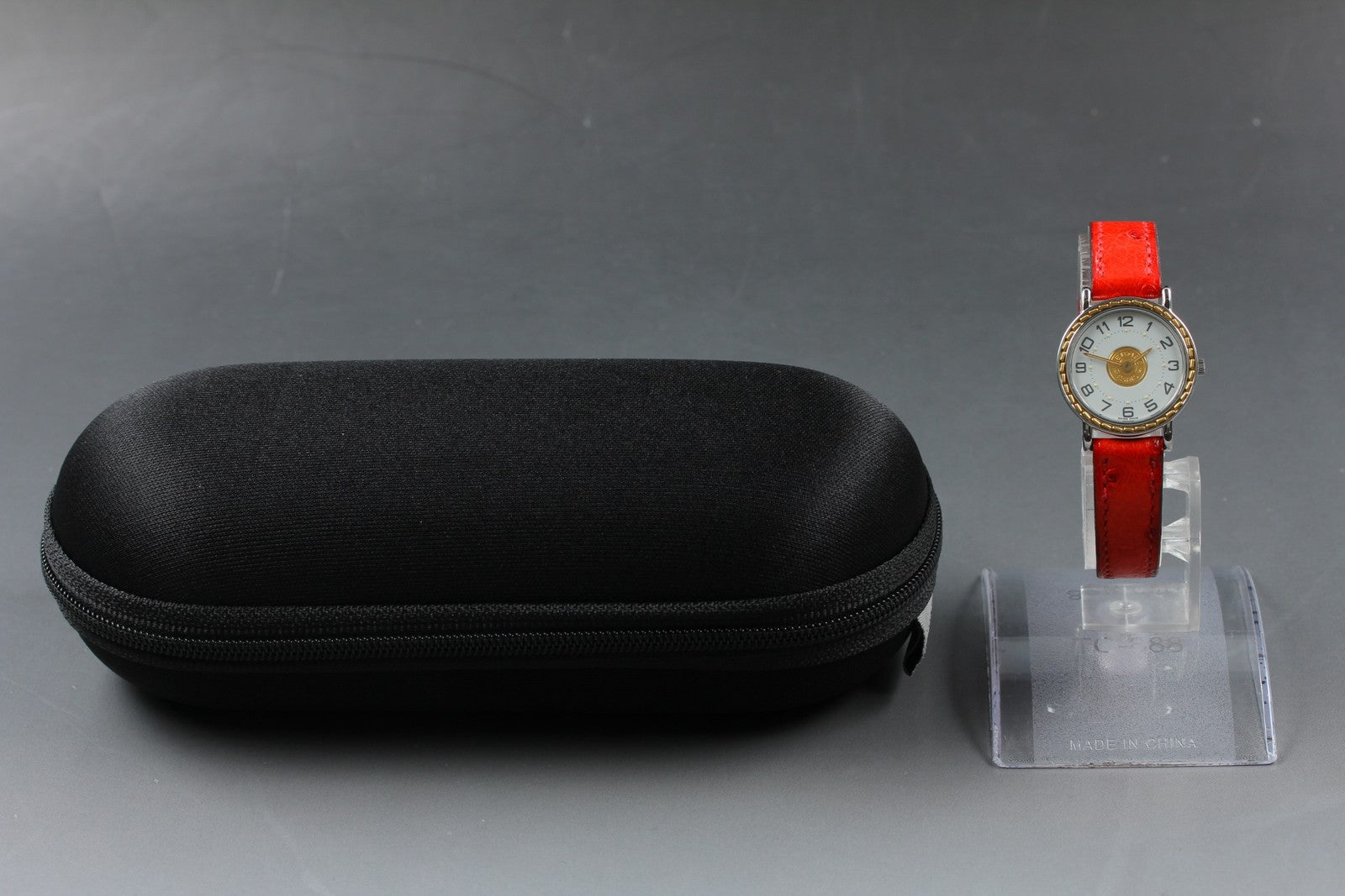 Vintage HERMES Sellier White Dial Red "T" 24mm Woman's Quartz Watch