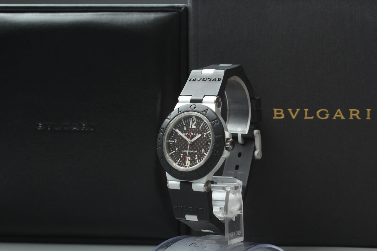 overhauled BVLGARI Aluminum AL38TA Black Men's Automatic Watch 38mm JAPAN Box