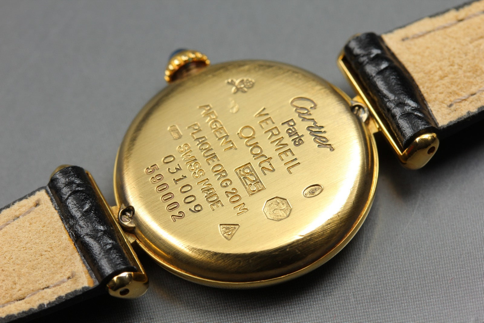 Cartier Must Colisee Vermeil 590002 Black Gold Women's Qz Watch Vintage [Pouch]