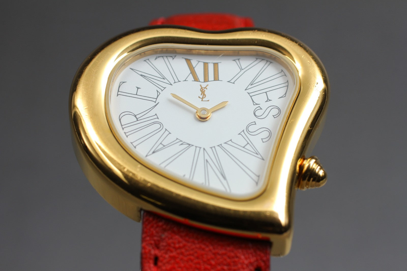 Overhauled [Exc+4] Yves Saint Laurent Heart Gold Red 30mm Women's Watch Quartz