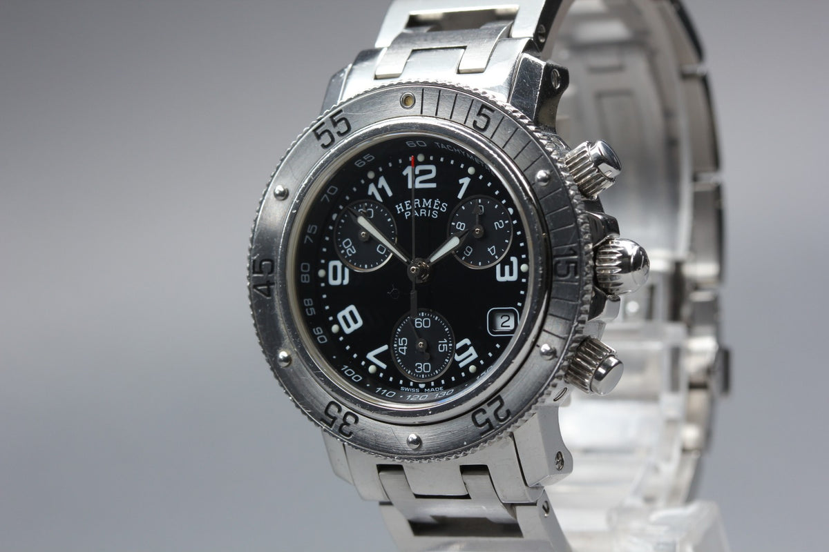 HERMES Clipper Diver Chronograph CL2.310 Quartz Black Women's Watch 33mm JAPAN