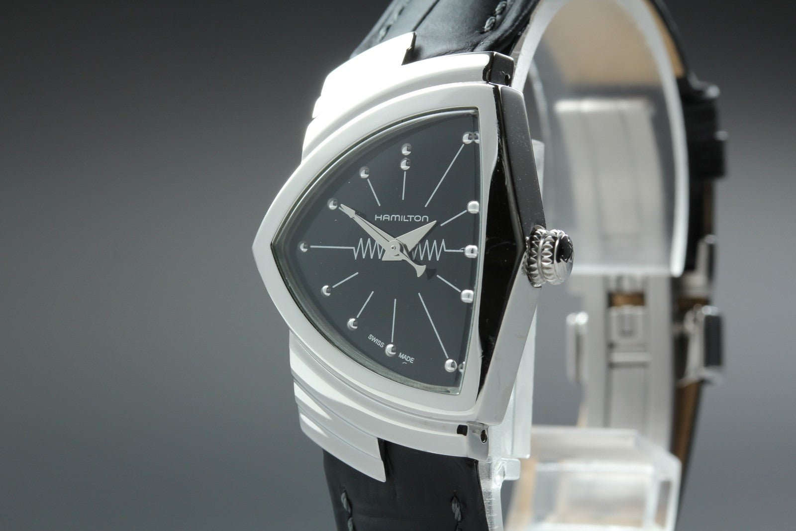 [Exc+5] New Batt HAMILTON Ventura H242112 Quartz Black Women's Watch 24mm JAPAN