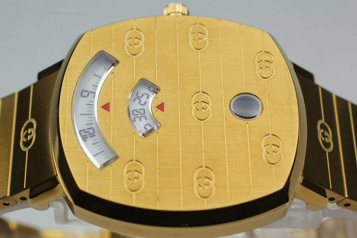 [MINT Box] GUCCI Grip 157.4 Gold 35mm GG Man's Quartz Watch From JAPAN