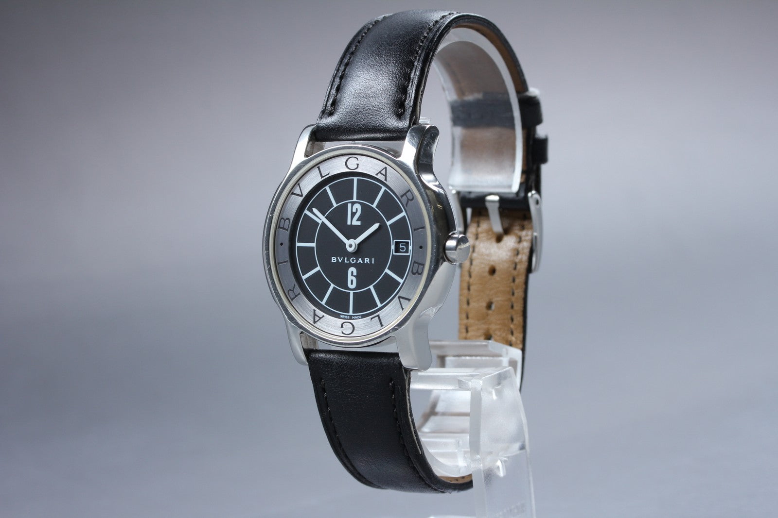 New Batt[Exc+5]Box BVLGARI SOLOTEMPO ST35S Black Dial Quartz Men's Watch 35mm JP