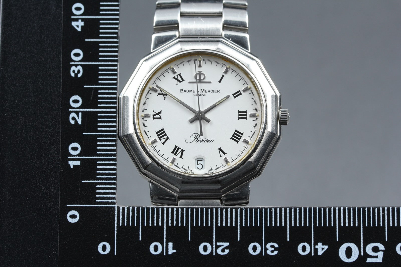 New Batt Baume & Mercier Riviera 5131 Silver Quartz Date Men's Watch 33mm JAPAN