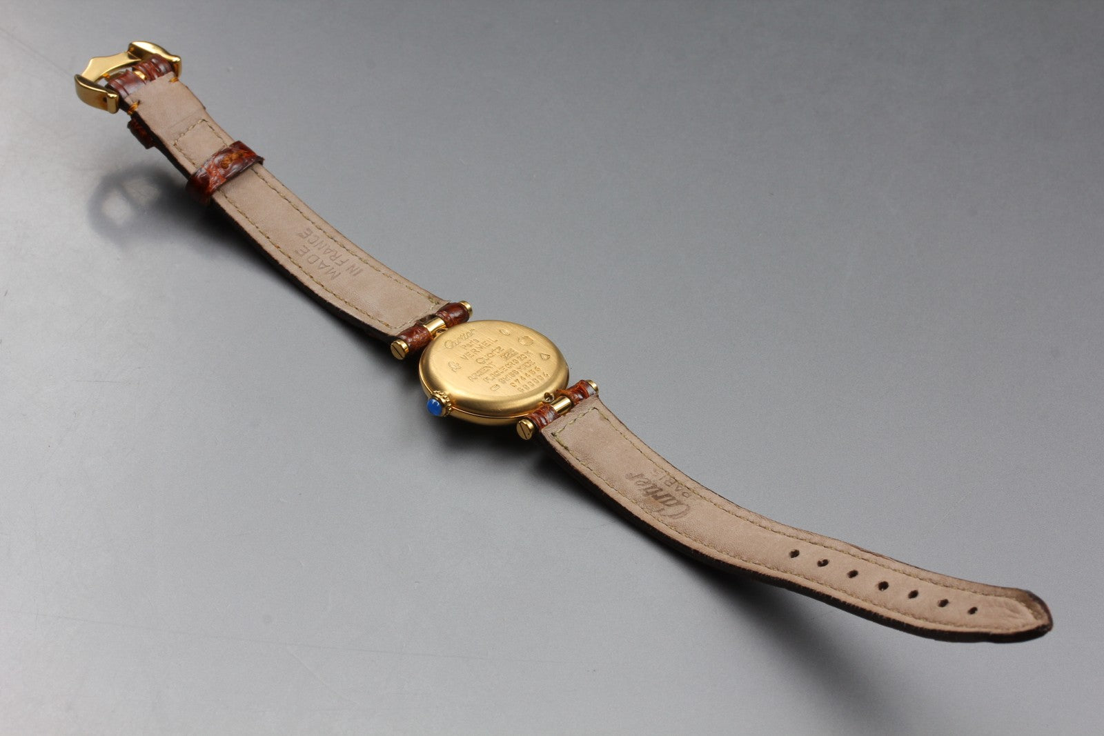 Vintage Cartier Must Vendome Vermeil 590004 Gold 23mm Brown Women's Qz Watch