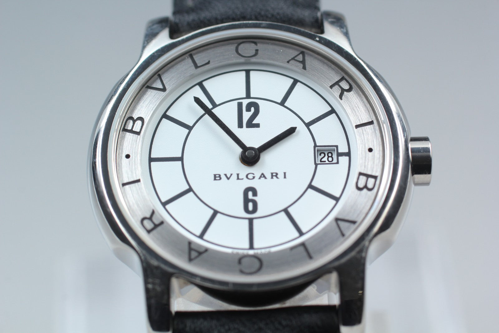 [Exc+5 Box] BVLGARI Solotempo ST29S Date Black Silver Women's Quartz Watch