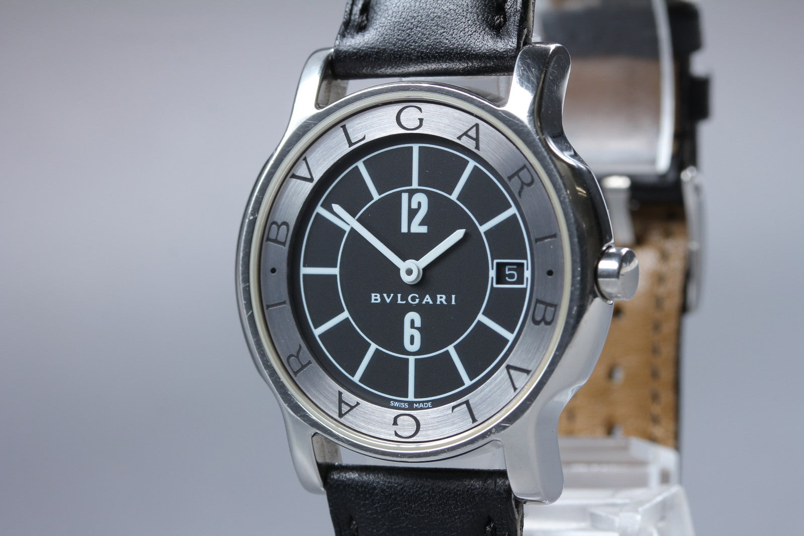 New Batt[Exc+5]Box BVLGARI SOLOTEMPO ST35S Black Dial Quartz Men's Watch 35mm JP