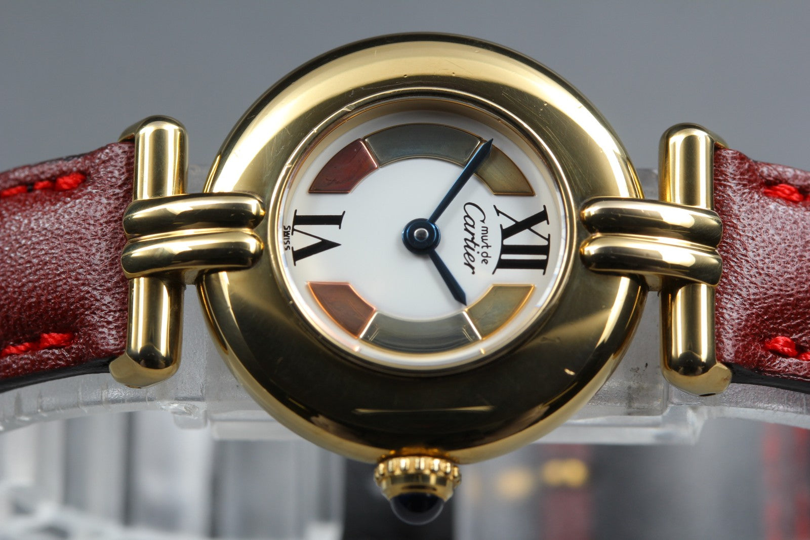 Vintage [Near MINT-] Cartier Must Colisee Vermeil 590002 Red Women's Qz Watch
