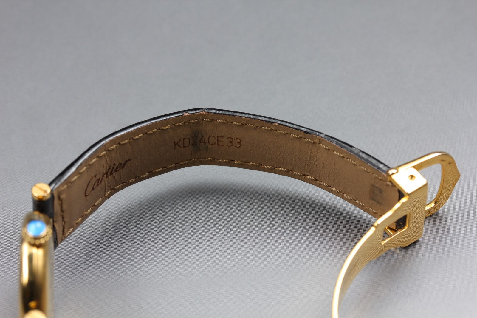 Vintage Cartier Must Vendome Vermeil 590004 Gold Black 24mm Women's Qz Watch