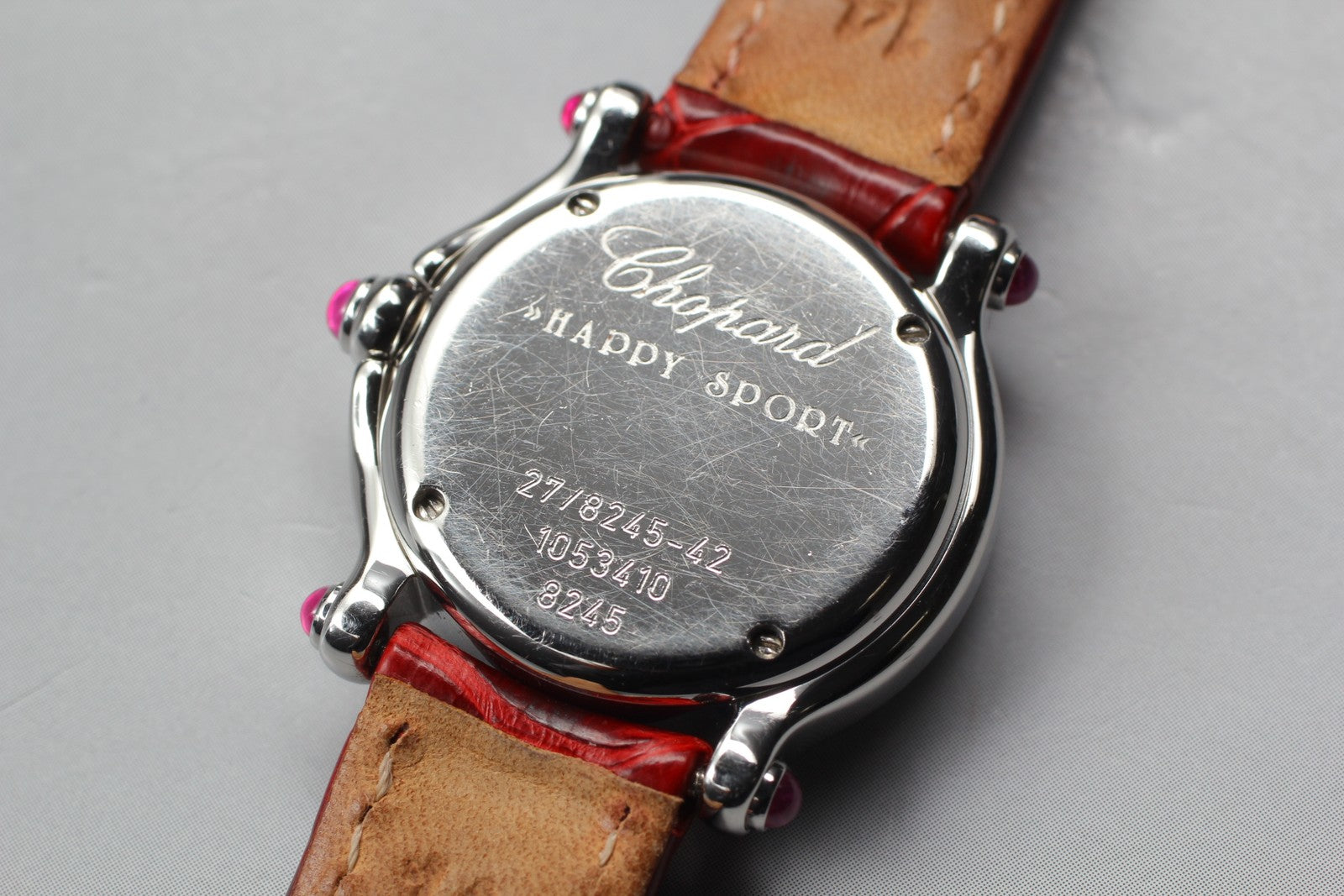 EXC+5 Chopard Happy Sports 27/8245-42 Heart Diamond Red Silver Qz Women’s Watch