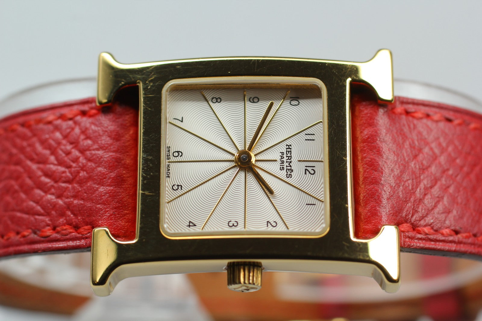[Exc+5] HERMES H Watch HH1.201 Gold Red "B" 21mm Woman's Watch Quartz From JAPAN