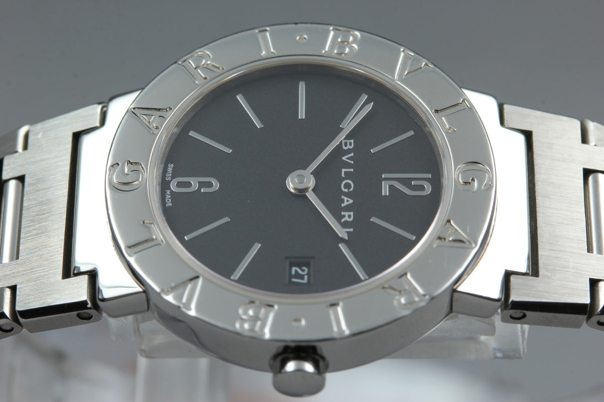 New Batt BVLGARI BB26SS Black Dial Quartz Date Women's Watch 26mm Used JAPAN