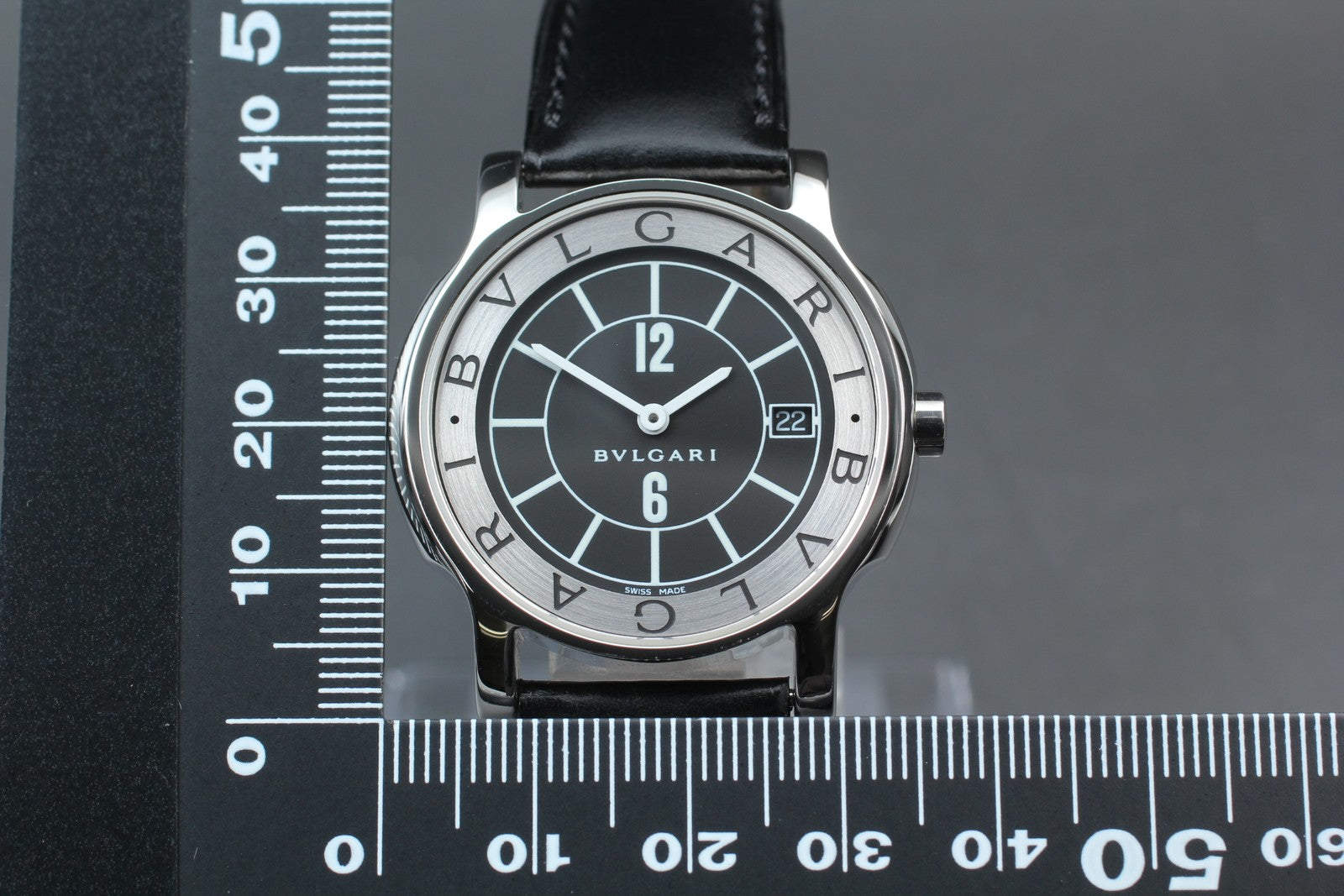 New Batt BVLGARI Solotempo ST35S Quartz Black Dial Date Men's Watch 35mm *N MINT