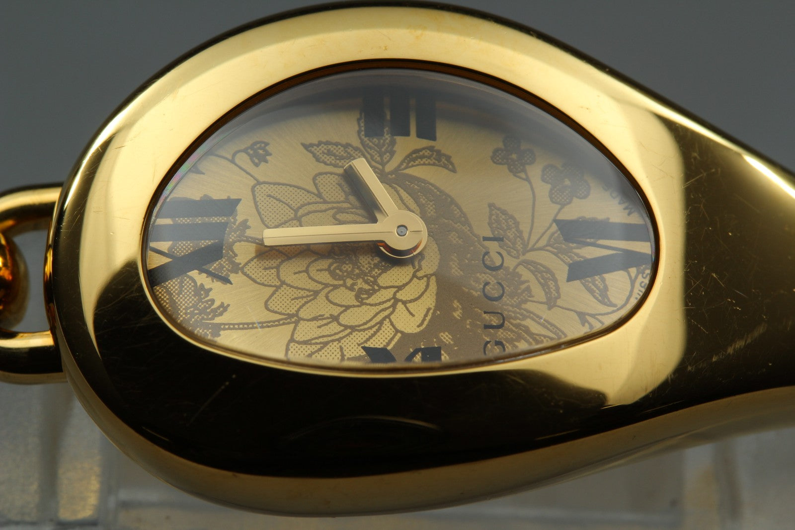 Gucci 103 Horsebit Gold Floral Dial 21 mm Bangle Woman's Quartz Watch