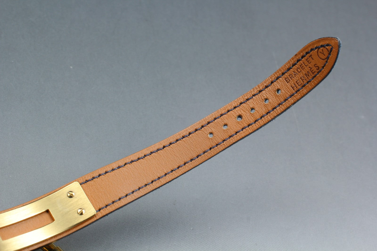 Vintage HERMES Kelly Watch Gold Dial Blue Leather "Y" Womans Watch Quartz [Box]