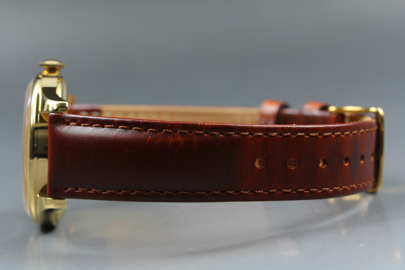 KUOE KYOTO OLD SMITH 90-001 34mm Gold Brown Quartz Men's Watch Japan [Box]