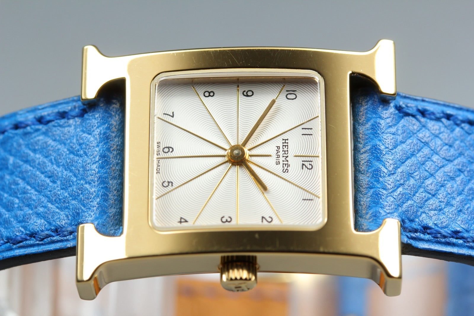 [Overhauled] HERMES H Watch HH1.201 Gold Blue "B" Woman's Watch Quartz Box