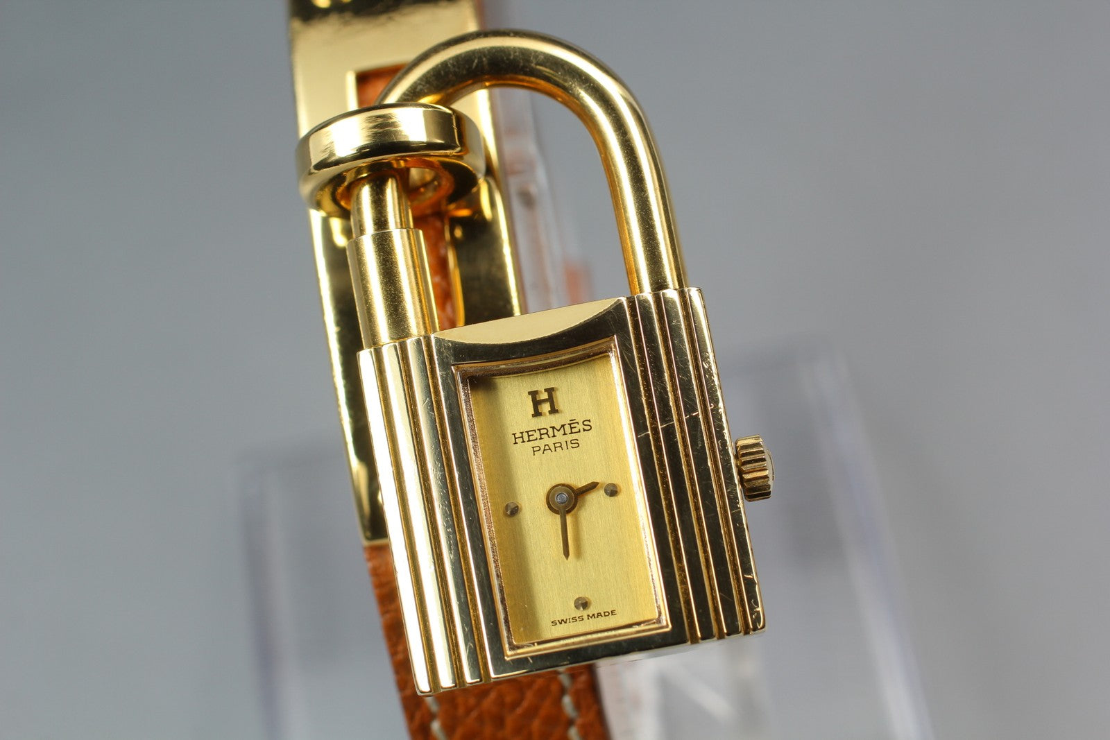 Vintage HERMES Kelly Watch Gold Brown Leather "U" Woman's Quartz Watch [Box]