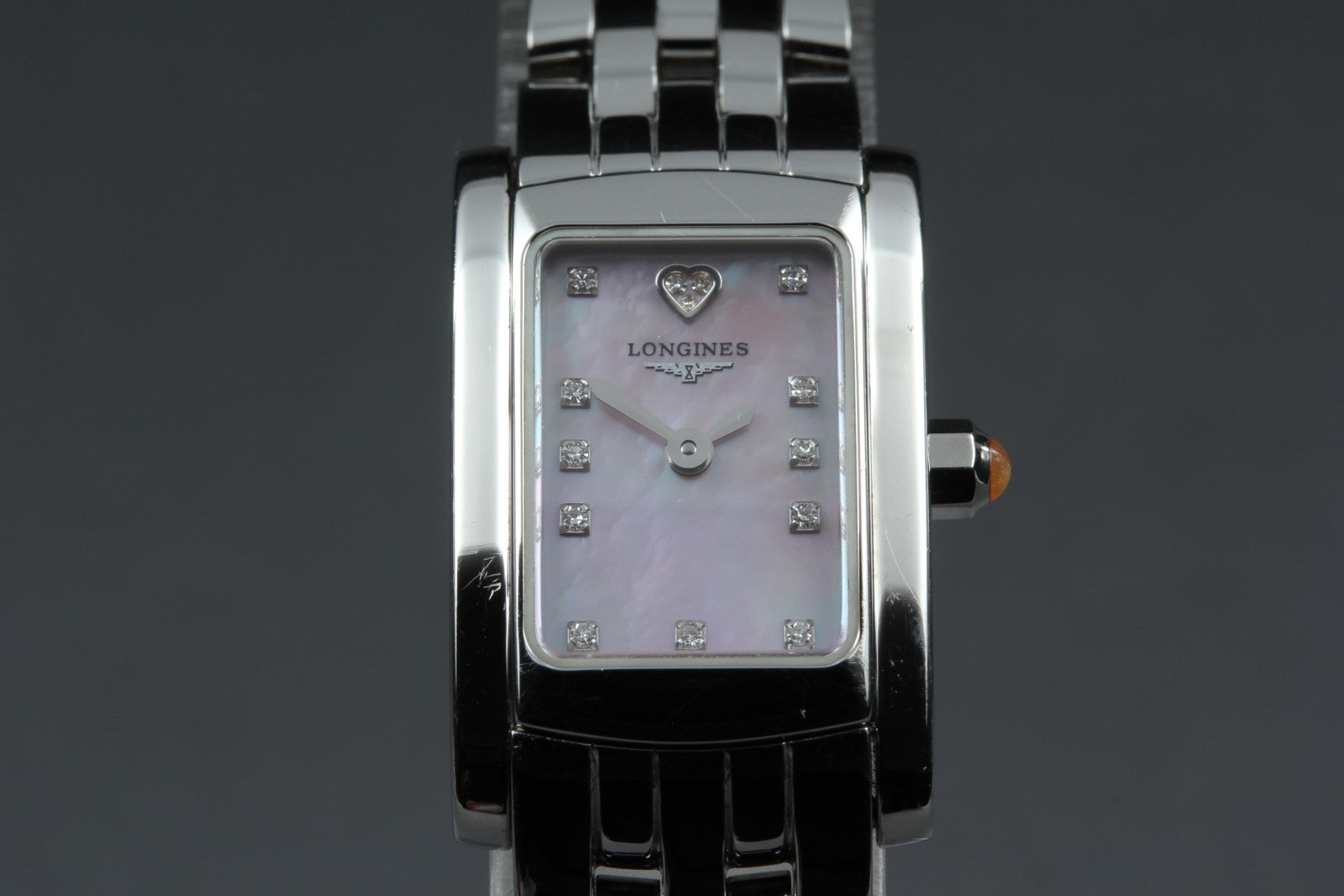 Longines L5.158.4 DolceVita Pink Dial Silver 16mm Diamond Women's Quartz Watch