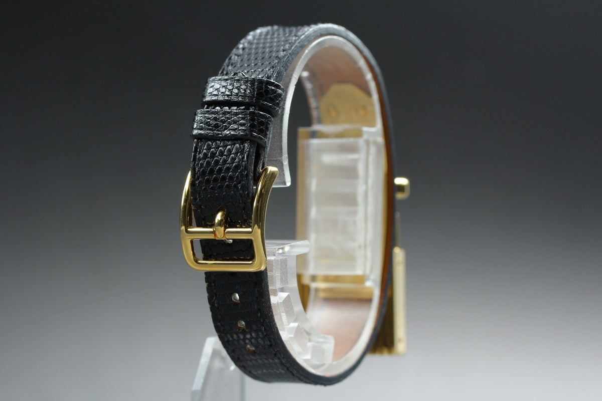 HERMES Kelly Watch Gold Black Leather "=" Woman's Quartz Watch Vintage