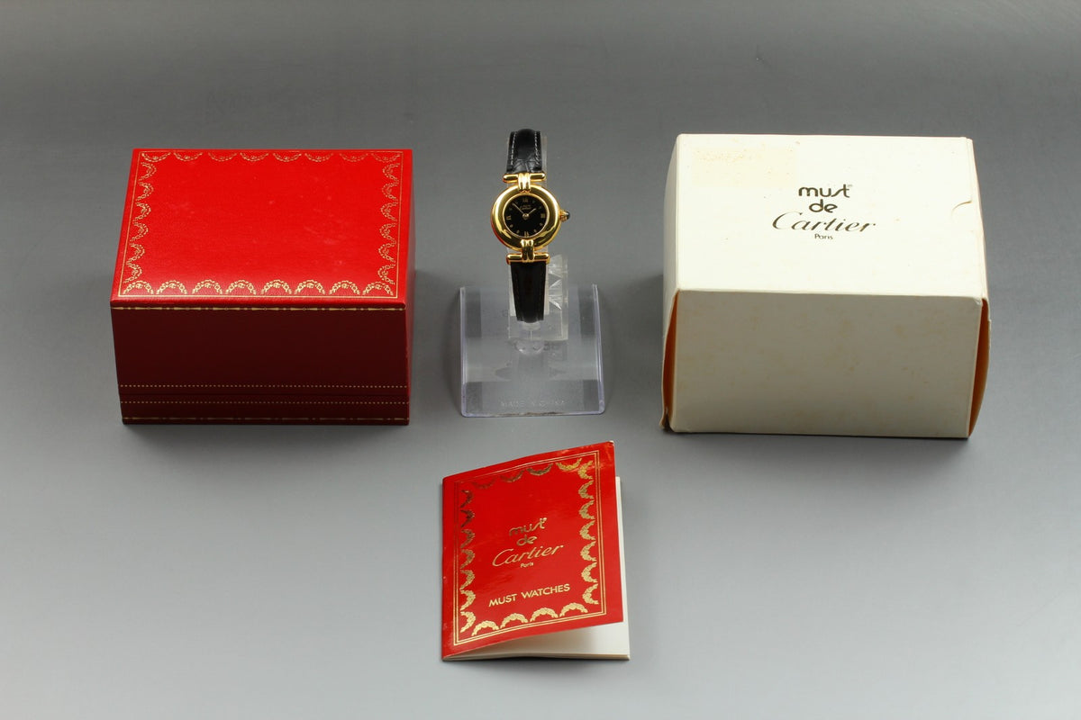 Cartier Must Colisee Vermeil 590002 Black Gold Women's Qz Watch Vintage [Box]