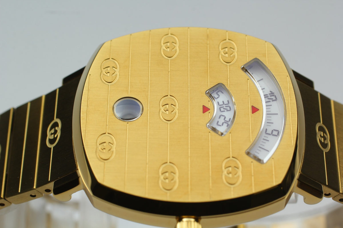 [MINT Box] GUCCI Grip 157.4 Gold 35mm GG Man's Quartz Watch From JAPAN