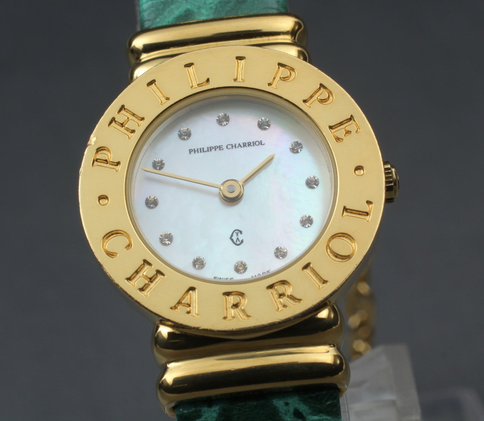 [Exc+5] PHILIPPE CHARRIOL Saint-Tropez Gold Green Diamond Quartz Women's Watch