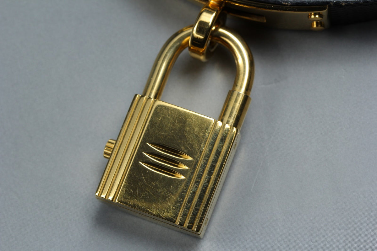 HERMES Kelly Watch Gold Black Leather "=" Woman's Quartz Watch Vintage