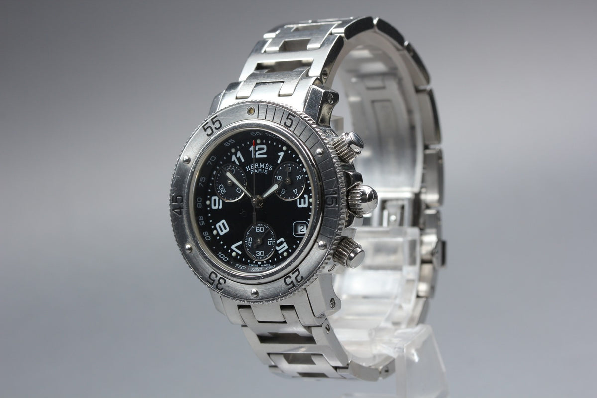 HERMES Clipper Diver Chronograph CL2.310 Quartz Black Women's Watch 33mm JAPAN