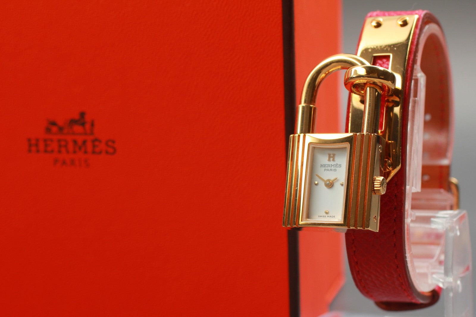 Vintage [Exc+5 Box] HERMES Kelly Watch Gold Red "B" Woman's Quartz Watch JAPAN