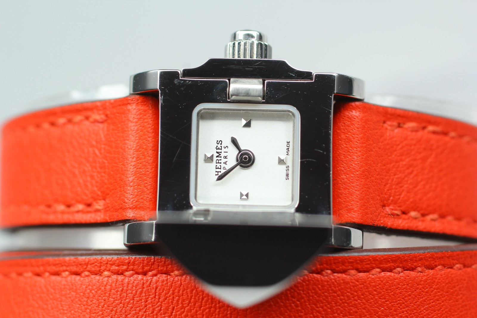 HERMES Medor Double Tour ME2.110 Silver Quartz Ladies Watch 17mm JAPAN Box