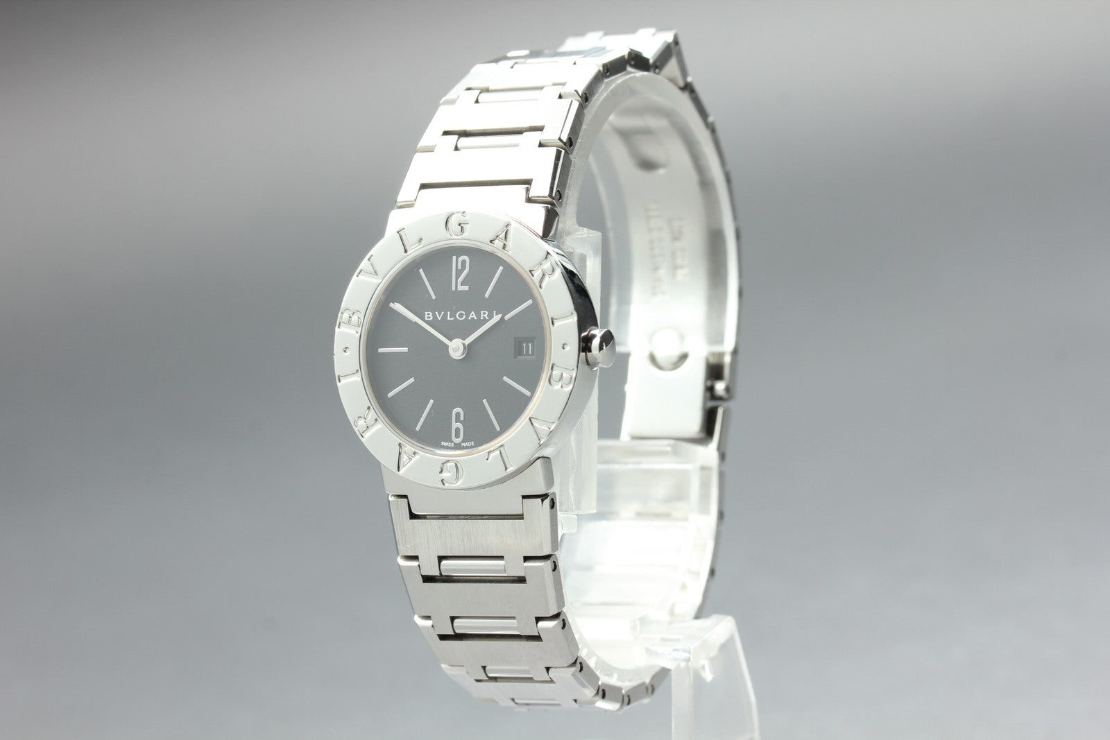 New Batt BVLGARI BB26SS Black Dial Quartz Date Women's Watch 26mm Used JAPAN