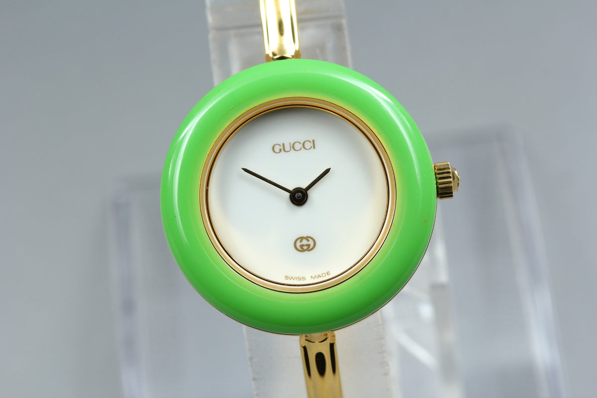 [Overhauled] Gucci Change Bezel 11/12 Lime Green Bezel Women's Qz Watch 15.25cm