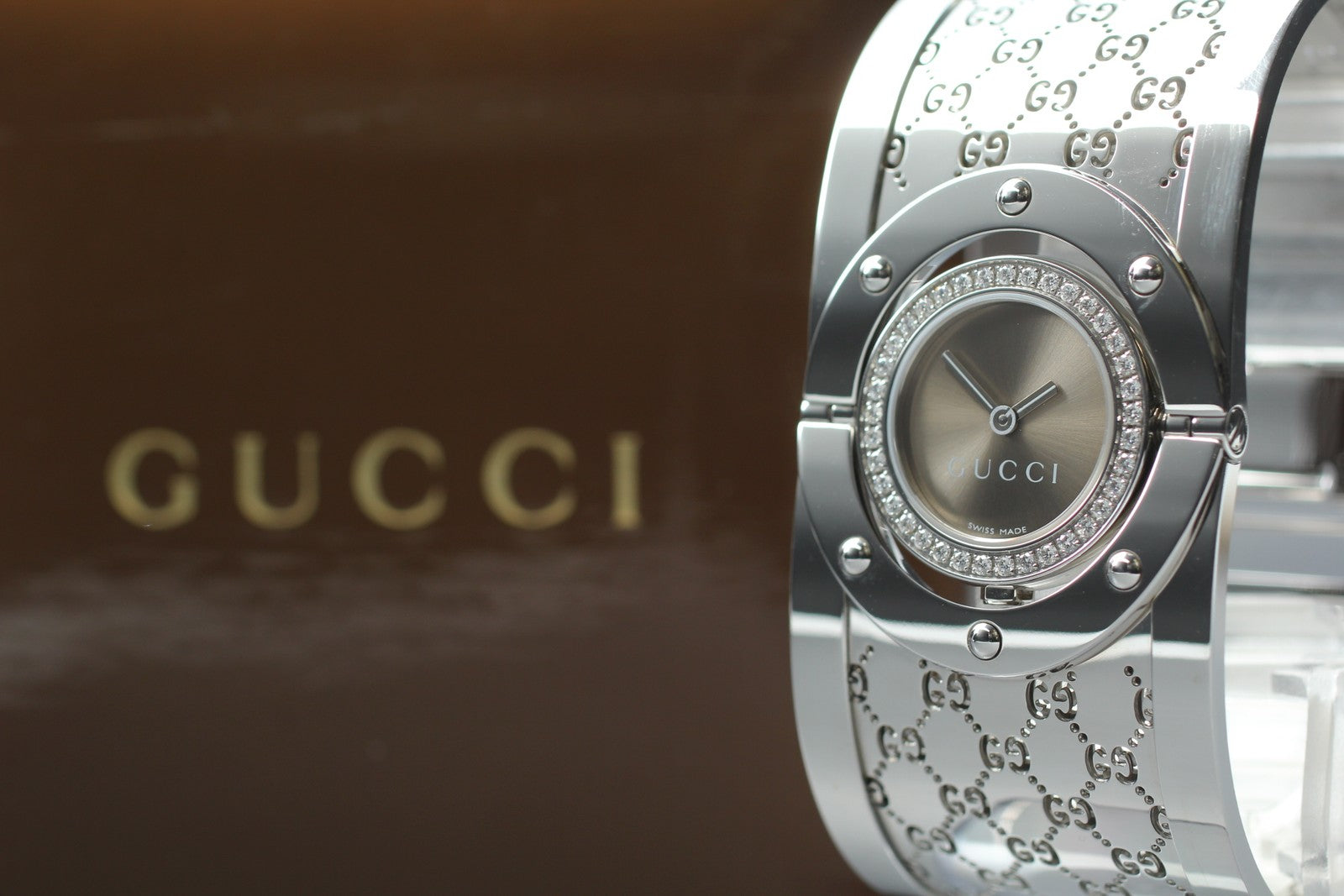 [Exc+5 Box] GUCCI 112 Twirl Diamond Brown Dial YA112416 Woman's Quartz Watch