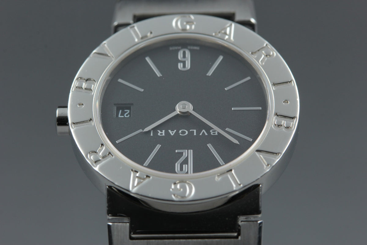 New Batt BVLGARI BB26SS Black Dial Quartz Date Women's Watch 26mm Used JAPAN