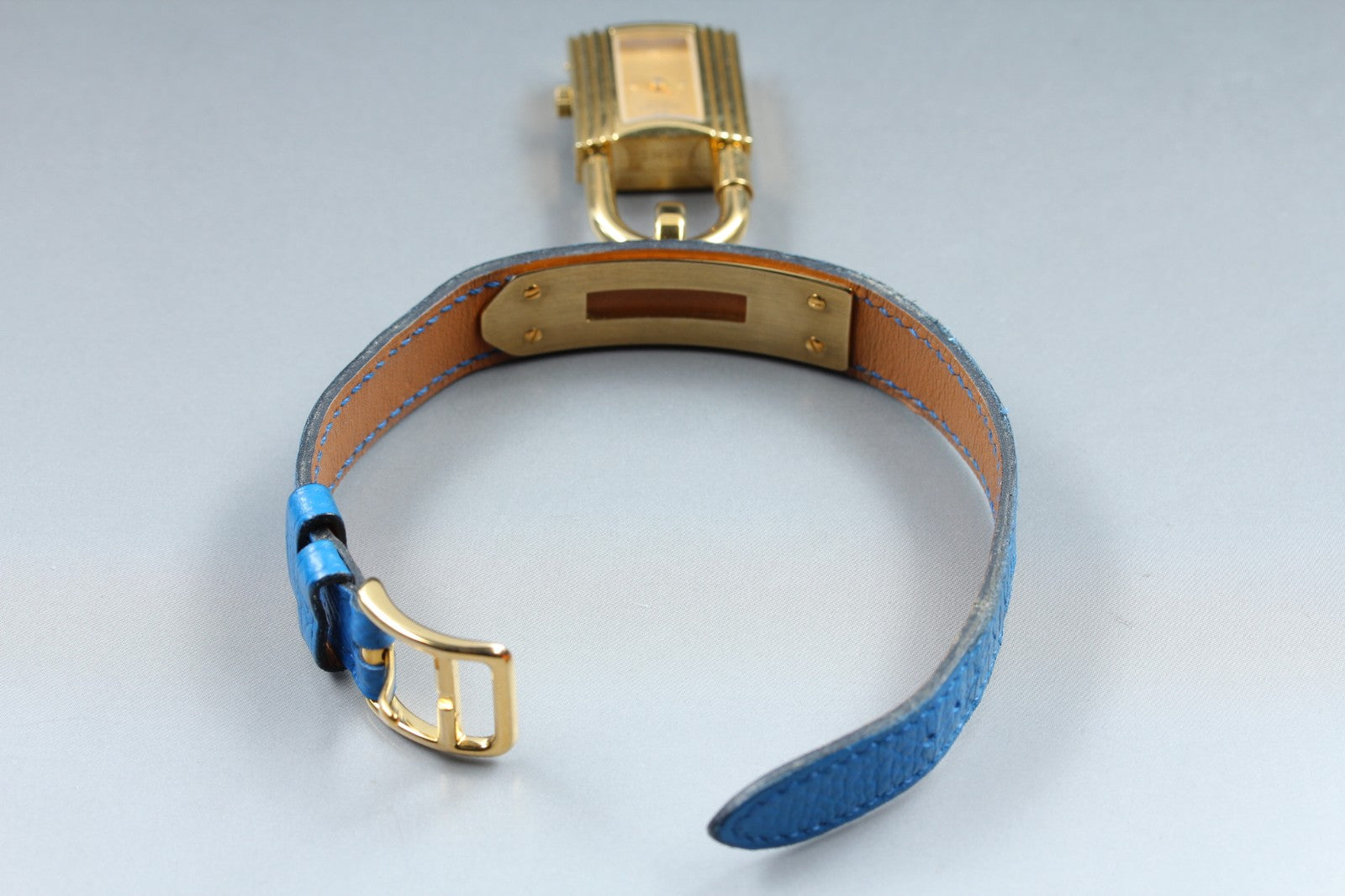 Vintage HERMES Kelly Watch Gold Blue Leather "A" Woman's Quartz Watch [Box]
