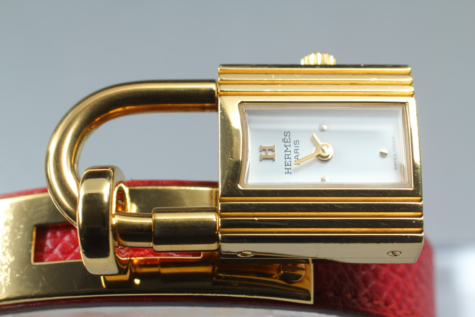 Vintage [Exc+5] HERMES Kelly Watch Gold Red Leather "Z" Woman's Quartz Watch