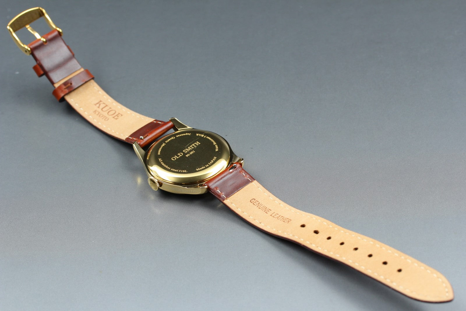 KUOE KYOTO OLD SMITH 90-001 34mm Gold Brown Quartz Men's Watch Japan [Box]