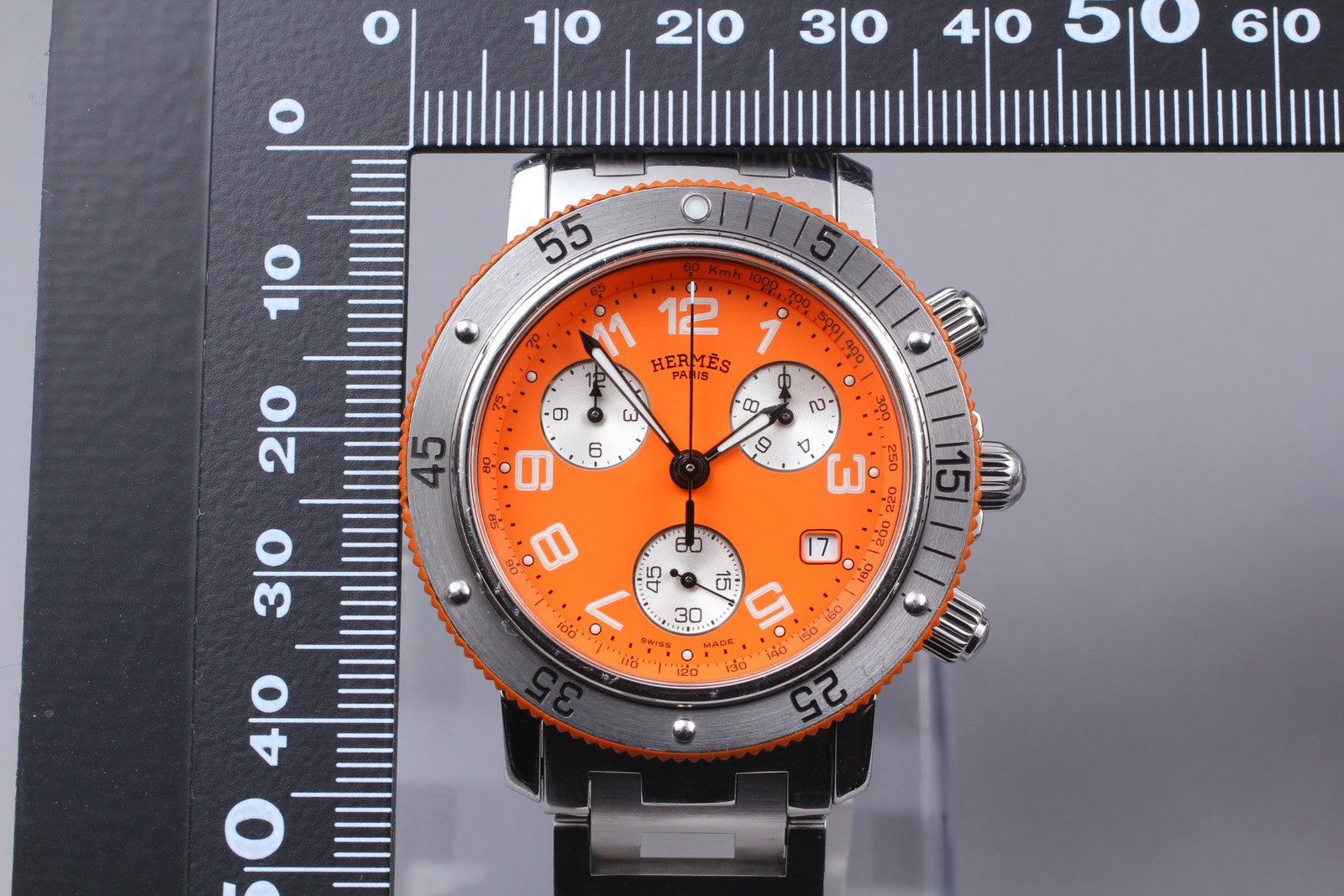 [Exc+5] HERMES Clipper CL2.916 Orange Dial Chronograph Quartz Men's Watch JAPAN