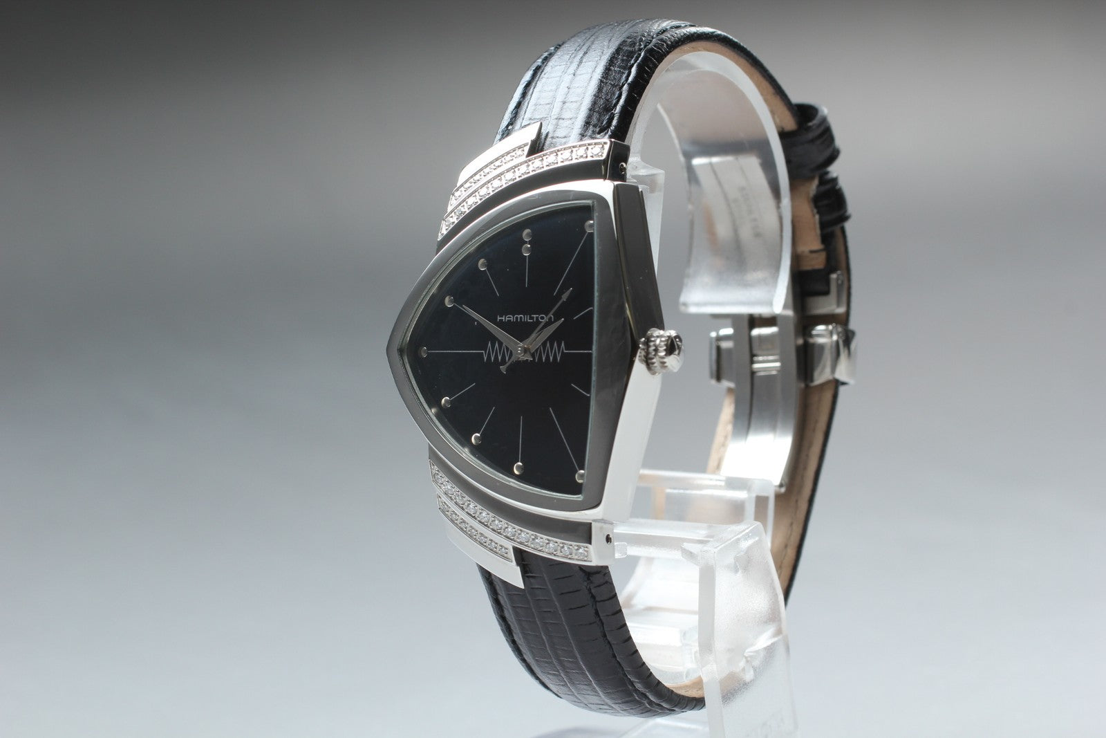 [Exc+5] Hamilton Ventura H244610 Diamond Quartz Black Men's Watch 32mm JAPAN