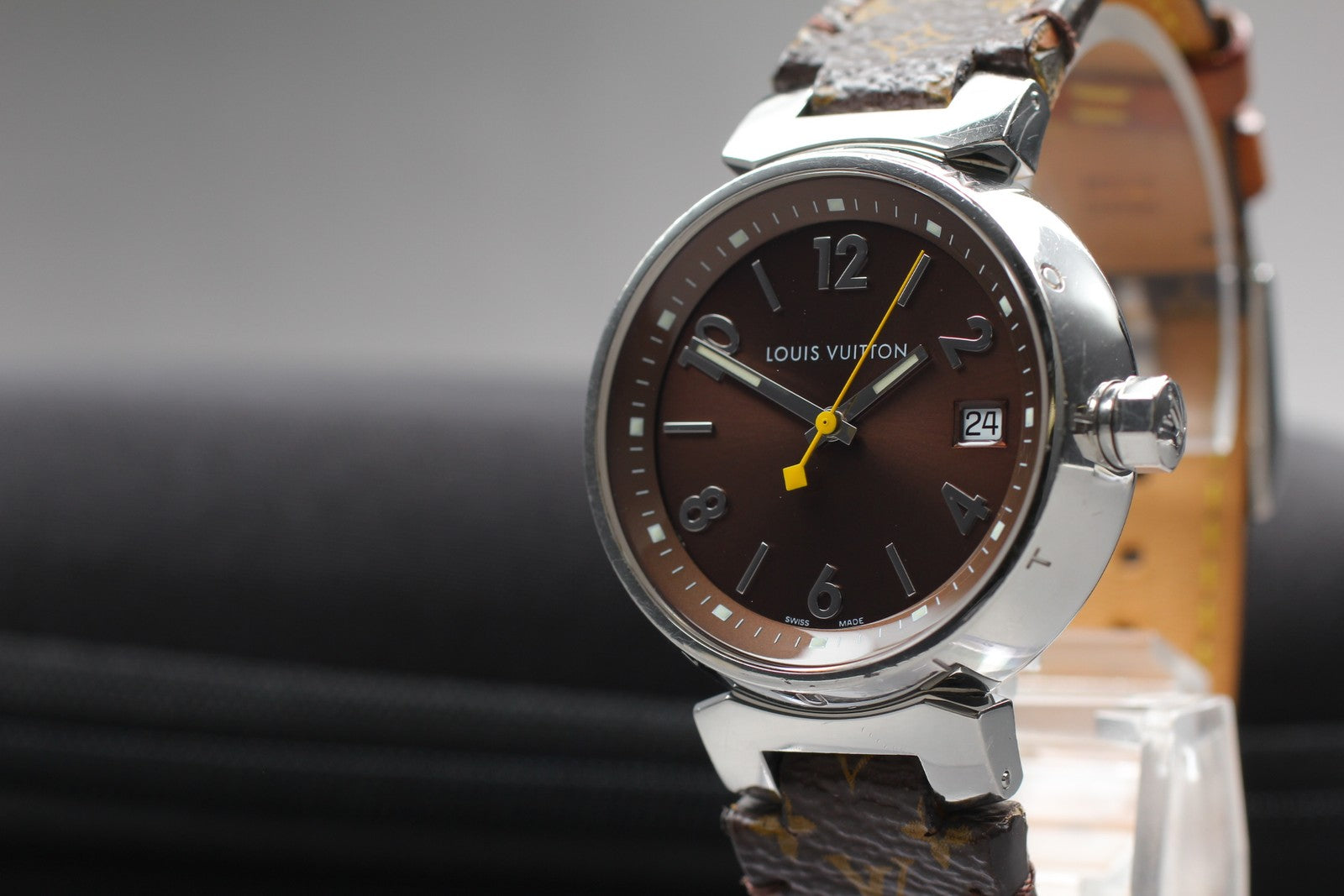 [Exc+5] Louis Vuitton Tambour Q1311 32mm Date Brown Women's Quartz Watch JAPAN
