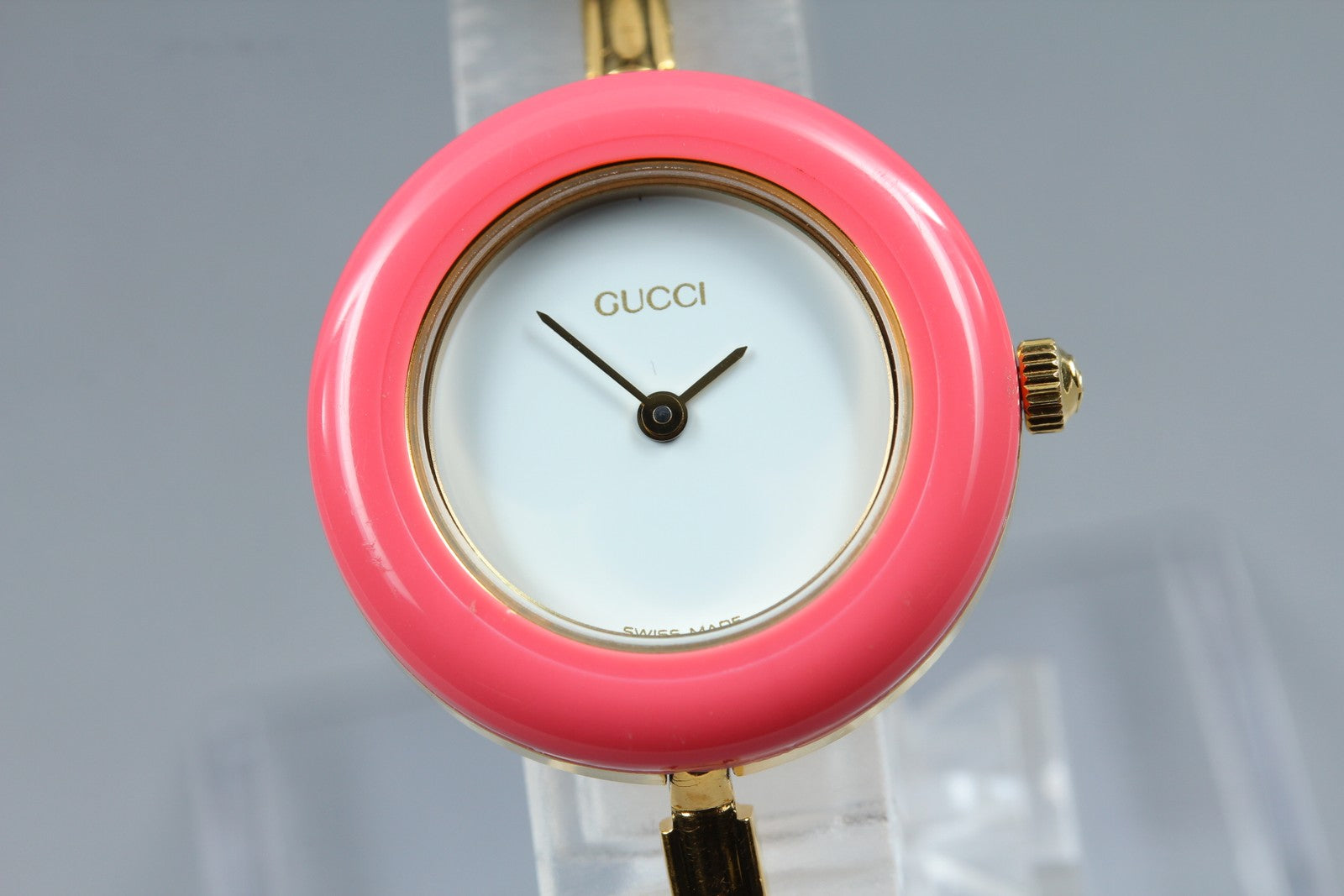 Vintage [S Size] Gucci Change Bezel 11/12.2 Pink Bezel Gold Women's Qz Watch