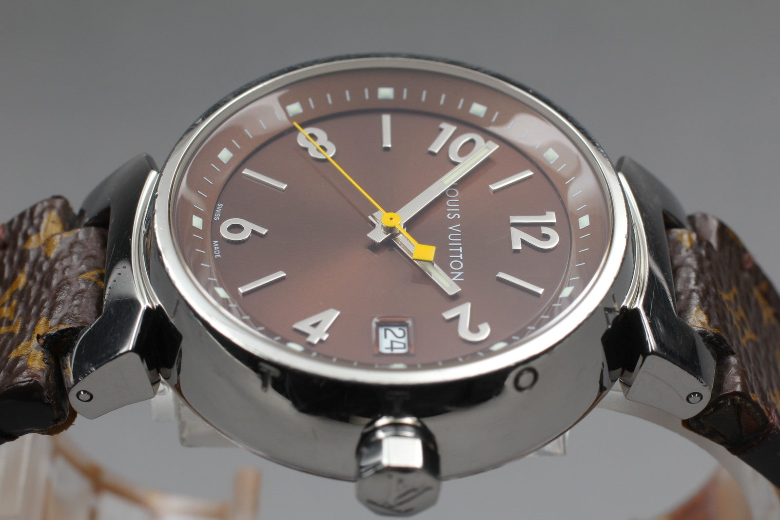 [Exc+5] Louis Vuitton Tambour Q1311 32mm Date Brown Women's Quartz Watch JAPAN